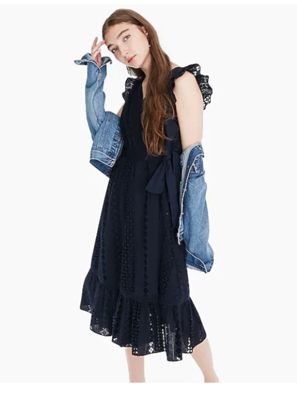 J CREW ALL OVER EYELET NAVY WRAP MIDI DRESS - Picture 3 of 11